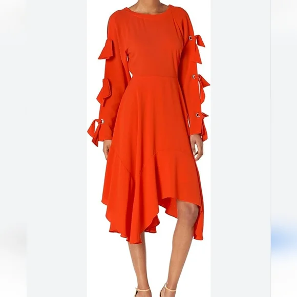 BCBGMAXAZRIA Satin Back Long Sleeve Crepe Dress Women's Size 6 (Tangier) - Picture 4 of 4